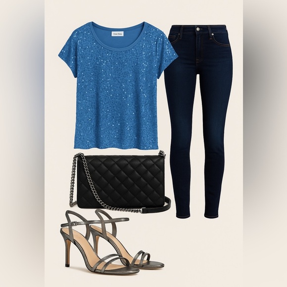 Too Calvin Klein Sparkling Blue Short Sleeve Top. Med elevate your look. - Picture 2 of 3